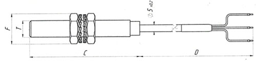 Рис.1. Общий вид и габаритные размеры датчика ДТК-1