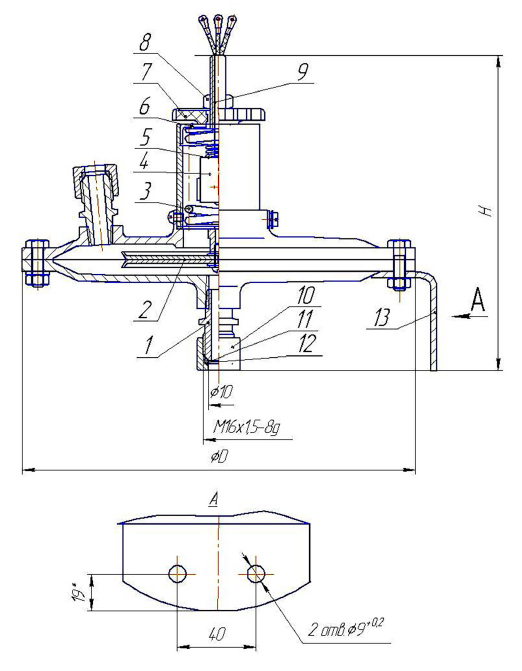 Конструкция и размеры датчика-реле напора ДНТ-1