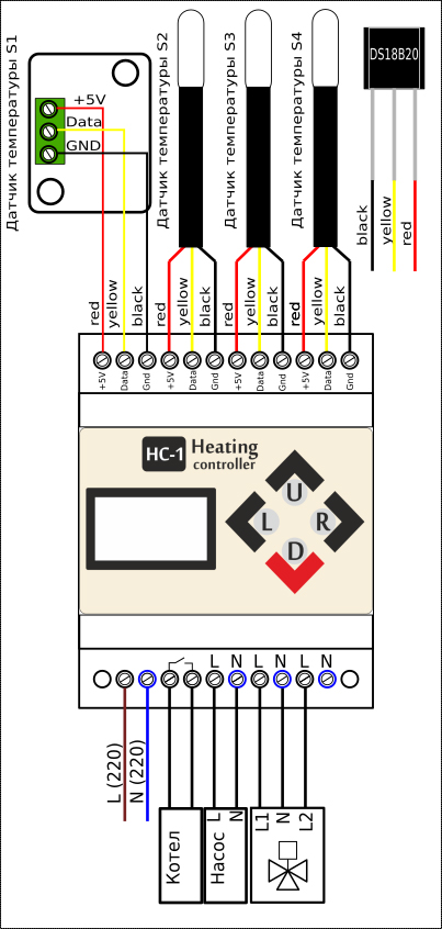 Схема внешних подключений контроллерf HC-1