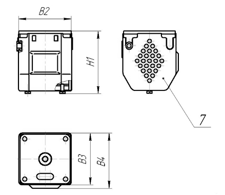 Рис. 2 . Схема габаритных размеров электромагнита ЭМТ 34 (закрытого исполнения)