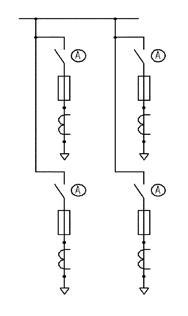 Однолинейная схема панелей ЩО-70К-2-01 - ЩО-70К-2-03 и ЩО-70К-2-22