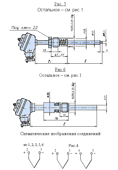 Схематическое изображение соединений преобразователей ТХА-1090В и ТХК-1090В